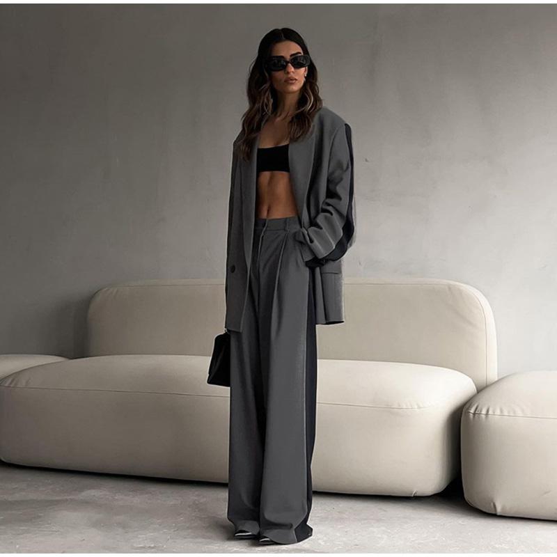 Trajes elegantes de 2 piezas para mujer, con botones en la solapa y bolsillos, chaqueta de manga larga, pantalones rectos de cintura alta, conjuntos para dama, primavera otoño 2025, atuendo para oficina para dama