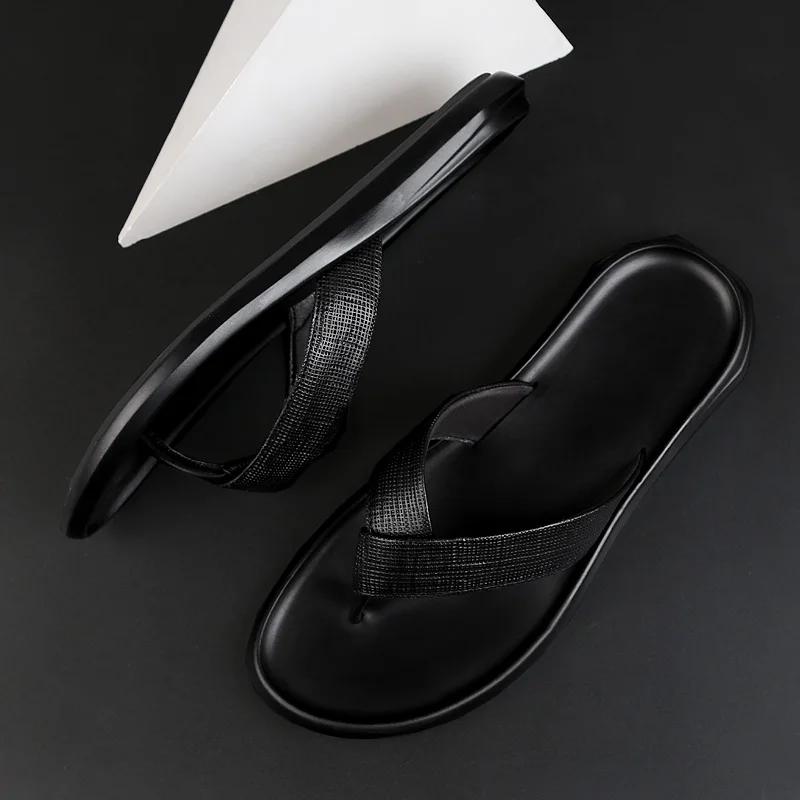 Fashion New Brand Genuine Leather Men Flip Flops Outdoor High Quality Beach Sandals Classic Summer Shoes Casual Fashion Luxury Slippers