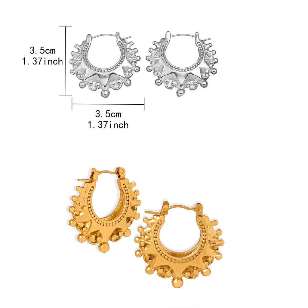 CARLIDANA Non Tarnish Vintage Womens Gold Color Stainless Steel Waterproof Hypoallergenic Spikes Beads Fashion Hoop Earring