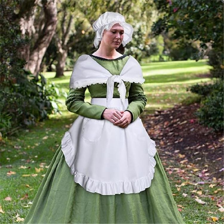 White Mobs Caps Ruffle Maid Waitress Apron Colonial Costume Set Pioneers Girls Costume Accessories for Maid Revolutionary