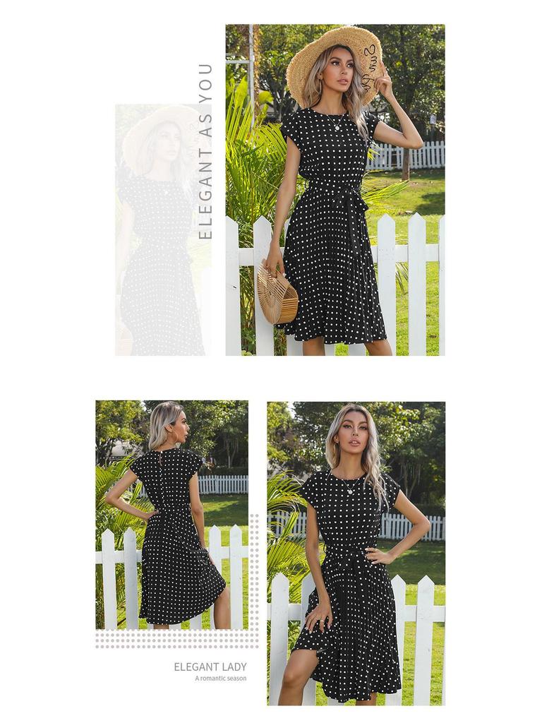 Russia Summer New Polka Dot Midi Dress - Casual Round Neck Arrival