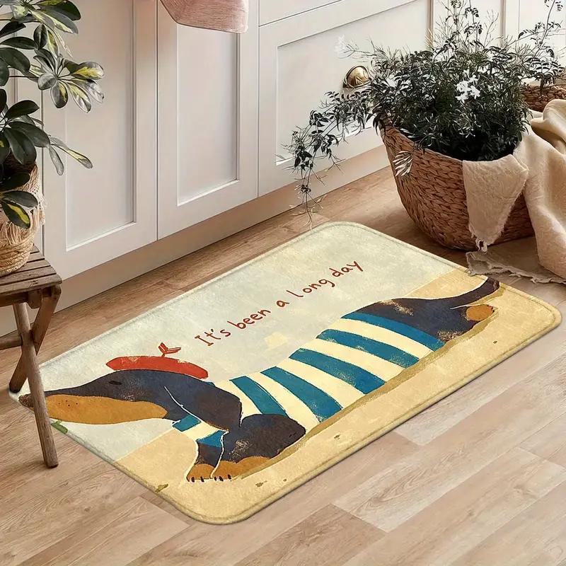 VIKAMA Niedliche Dackel Hundematte Rutschfeste Eingangsfußmatte für Küche, Flur, Balkon, Langgestreifter Teppich zur Heimdekoration