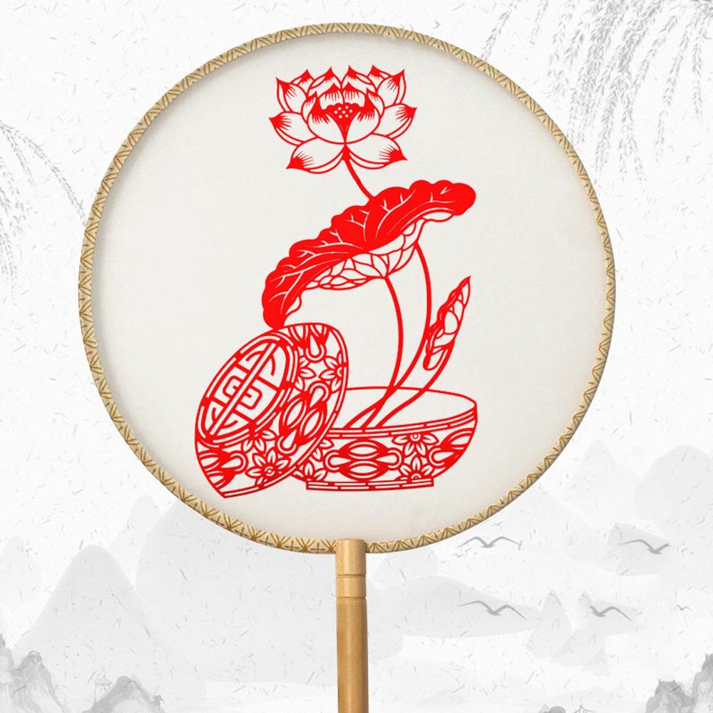 

Vintage Chinese Paper-cut Fan Long Handled Handheld Fans Traditional Classical Fan Wedding Party Style A