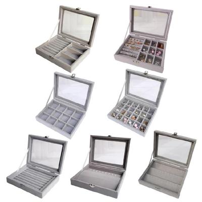 Practical Jewelry Storage Box with Glass Lid Jewelry Organizer Earring Container