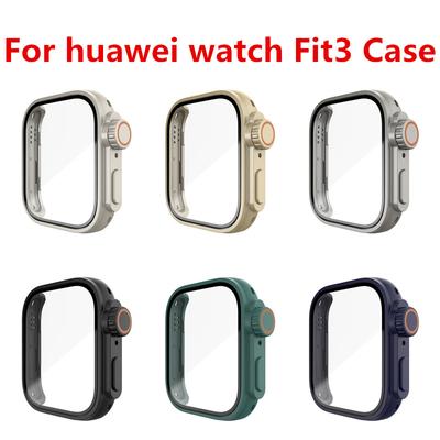 Tempered Glass + PC Cover for Huawei Watch Fit 3 Full Coverage Protective Bumper Case for Huawei Fit 3 Accessories