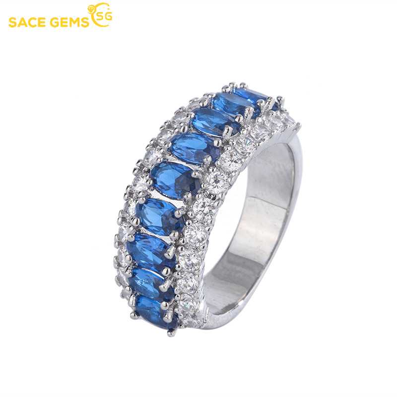 

SACE GEMS классический медный сплав цвет 3*5 мм циркон кольцо женские ювелирные изделия свадебное обещание вечерние подарок 6 синий