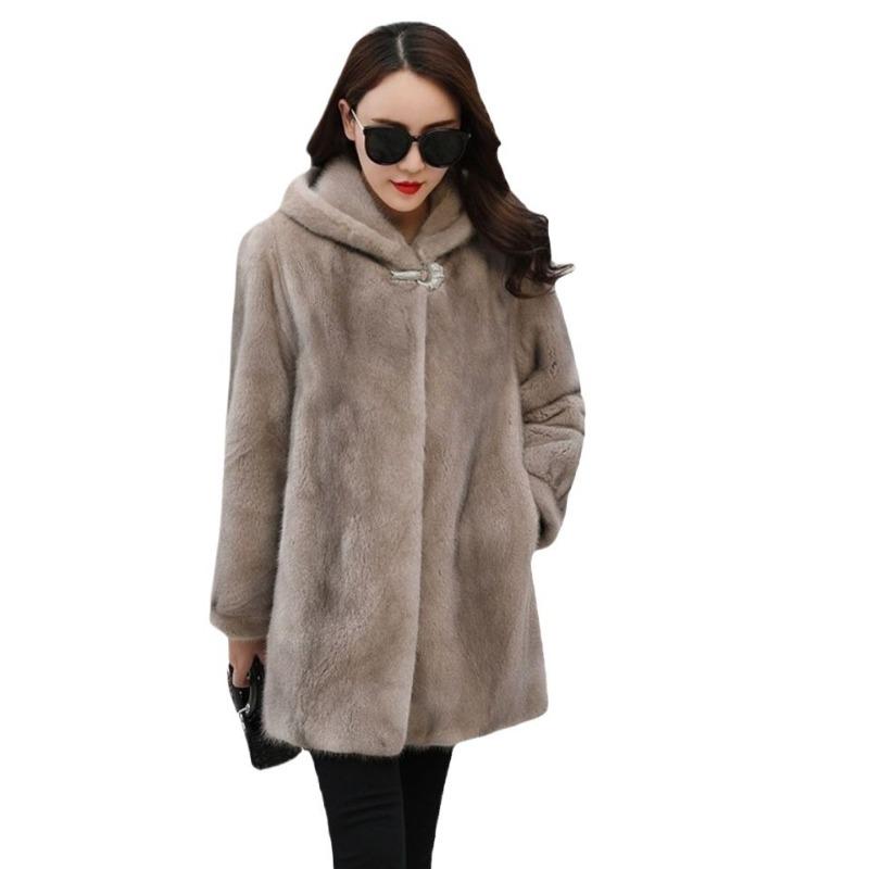 Imitation fur new imitation mink coat women's hooded imitation mink coat