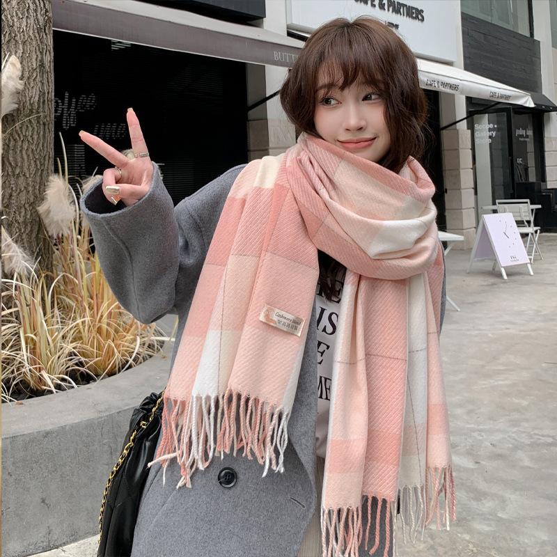 New Autumn and Winter Scottish Style Extra Long Wool Warm Outer Fringed Shawl Soft Plaid Scarf for Women