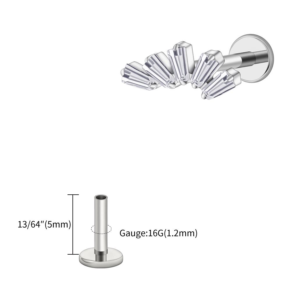 Right Grand ASTM F136 Titanium 16G Baguette CZ Cluster Labret Stud Trapezoid Tragus Monroe Helix Cartilage Earlobe Piercing