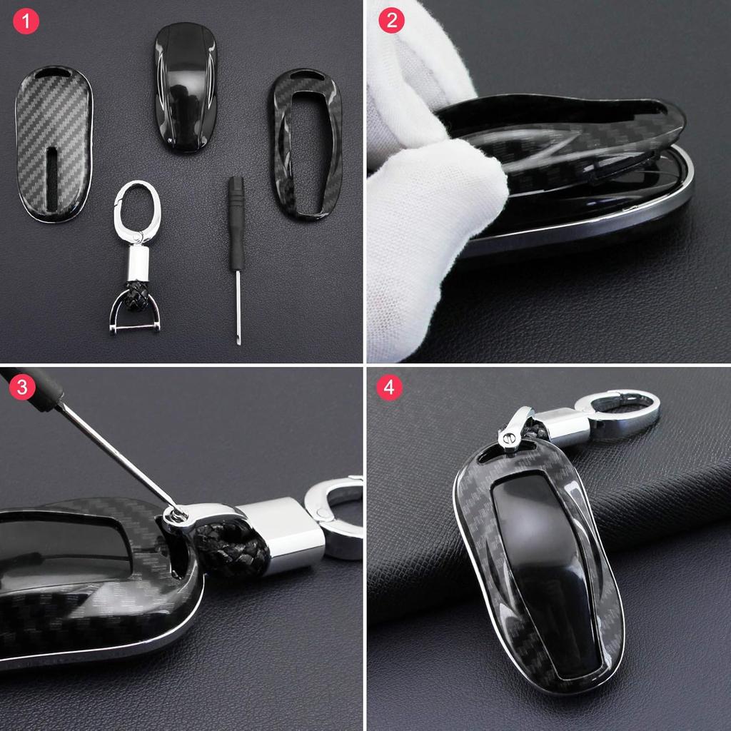 For Tesla Key Fob Cover Case, Premium Hard ABS Carbon Fiber Pattern Key Fob Case for Model 3 Y S ModelY ModelS Smart Remote Control Car Key Protector