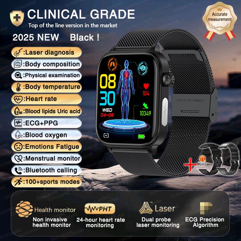 2025Nuovo Smartwatch AI per la Diagnosi della Salute ECG+PPG Uomo Donna Orologio Lipidi nel Sangue Pressione Sanguigna Acido Urico Frequenza Cardiaca Tracker Per Smartwatch Xiaomi