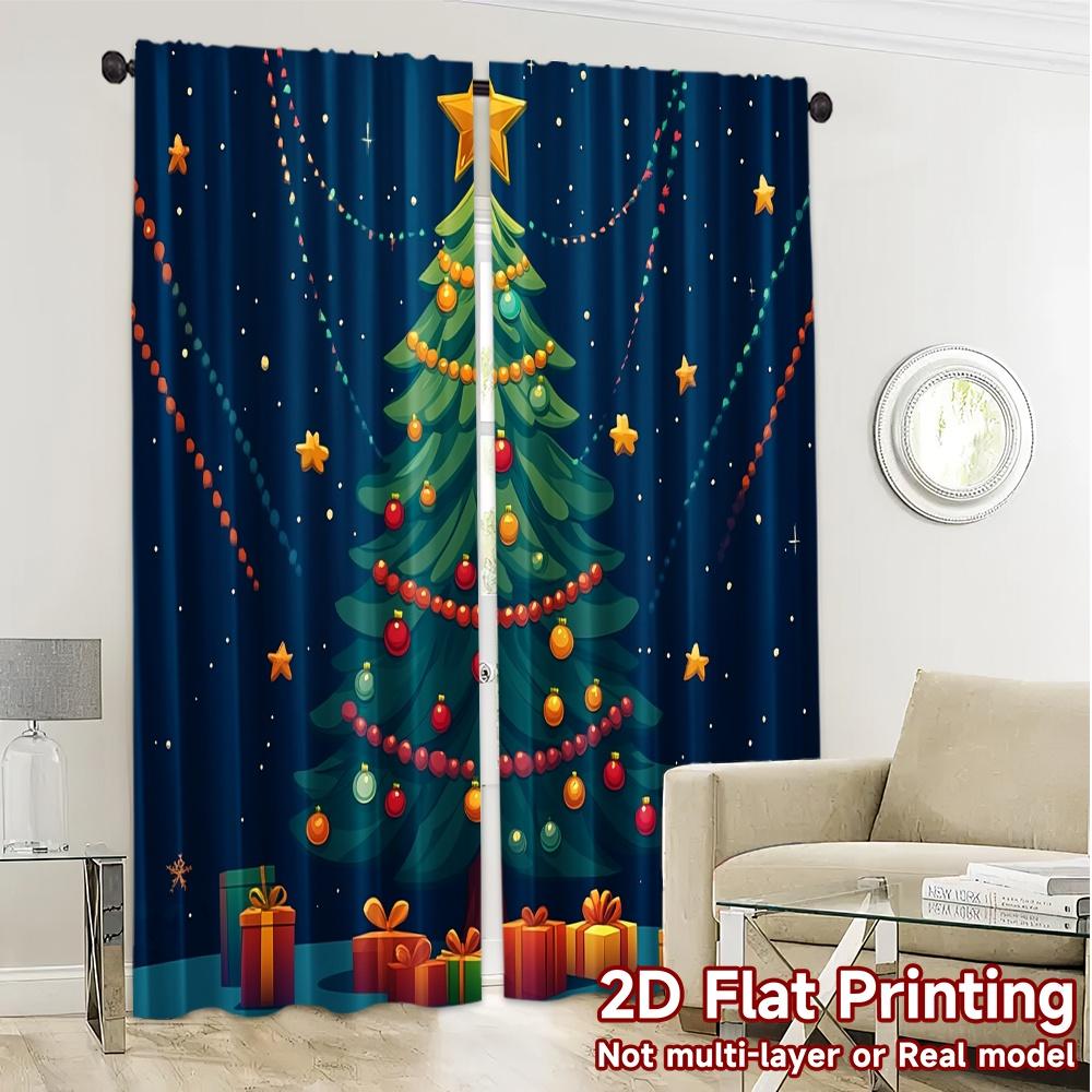 2pcs,Curtains Christmas Tree Ornaments Gifts_f Popular Contemporary Curtains Durable 100% Polyester Fabric Curtains Versatile