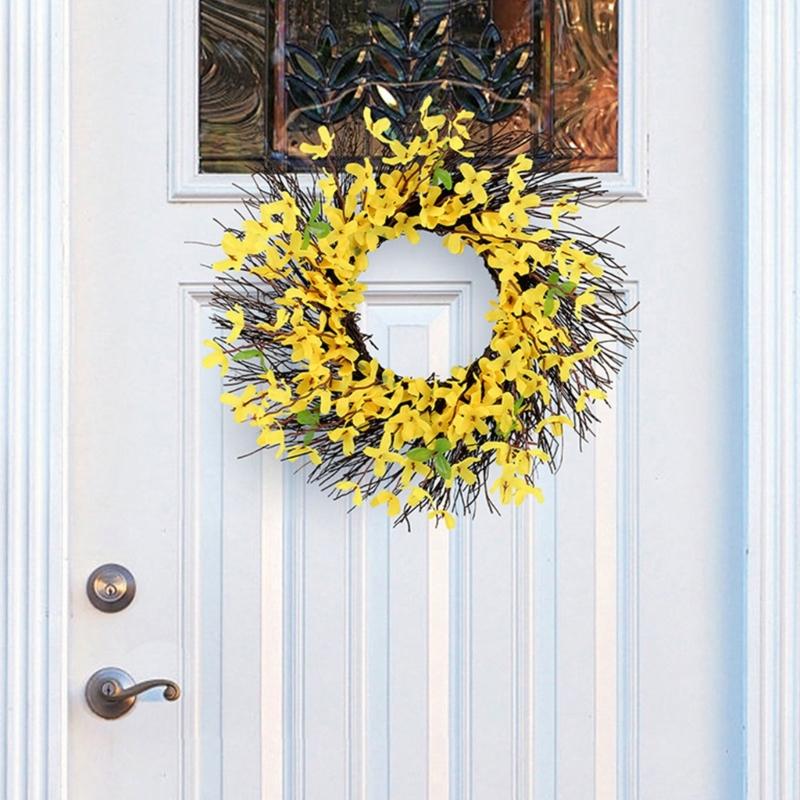 Gelber Blumenkranz für die Haustür, Künstlicher Frühlingskranz für Tür, Wand, Bauernhaus, Außenbereich, Garten, Hochzeitsdekorationen