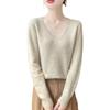 Women's 100% Wool V-Neck Slim Fit Sweater - Thick Knit Pullover for Autumn/Winter