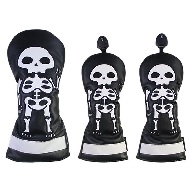 Skull Embroidered Golf Wood Headcover with Rotating Number Tag (1/3/5/UT)