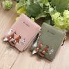 Cute Fox Embroidery Short Wallet with Zipper Mini Faux Leather Purse for Coins Cards and Daily Use for Women