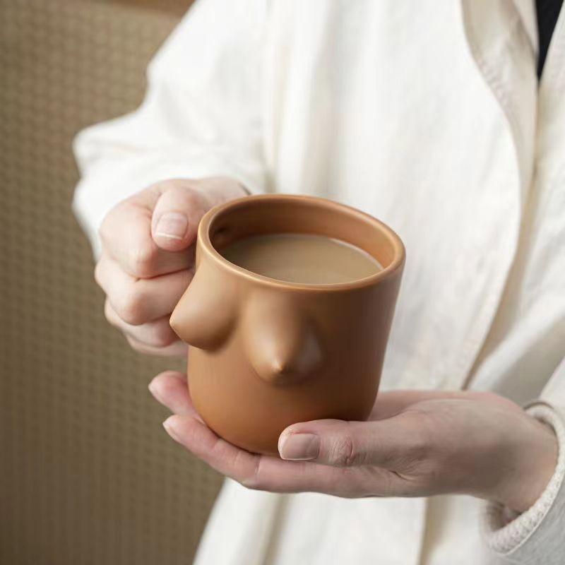 Novelty Boob Shaped Coffee Ceramic Porcelain Mug Funny Titty Milk Mug Breakfast Cup 300ML