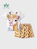 Spring/Summer Children's Cartoon Giraffe T-shirt & Shorts Set – European & American Style, Round Neck, Short Sleeve