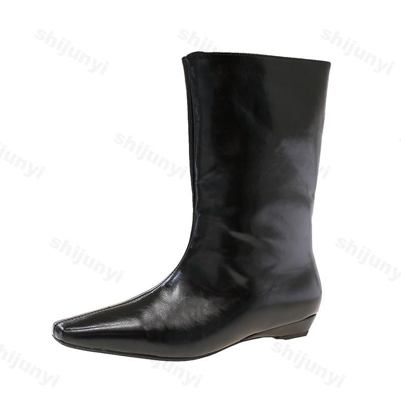 Moda Damskie Botki 2025 Jesień Płaskie Kwadratowy Nosek Designerskie Buty Moda Nowe Sukienka Codzienne Przytulne Goth Chelsea Boots Mujer De Zapatos