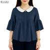 ZANZEA Womens Doll Collar Loose Casual 3/4 Sleeve Blouse