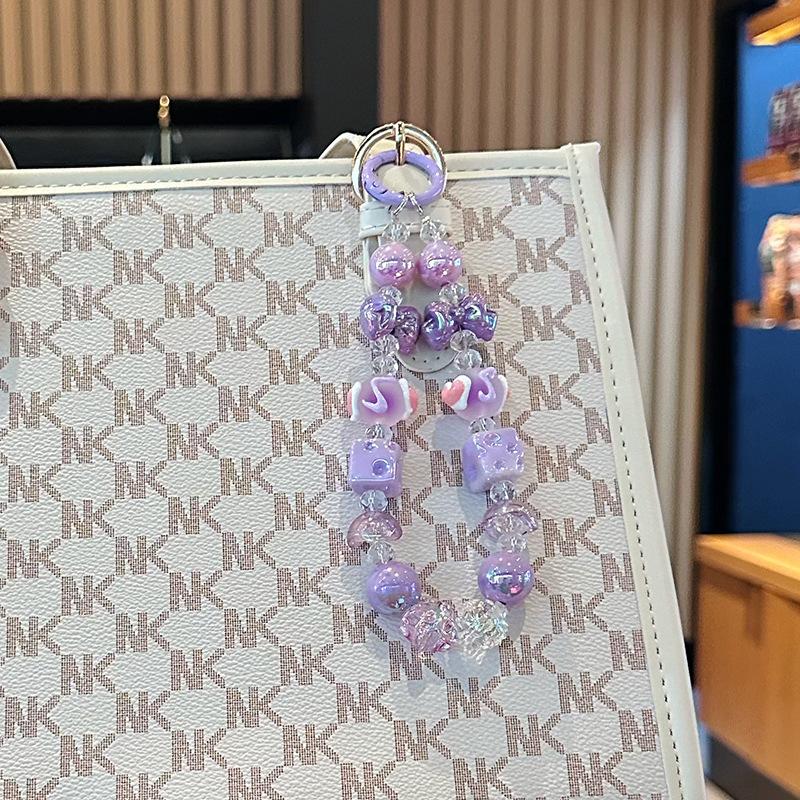 Creative Bow Cheese Beaded Mobile Phone Chain Girls Bracelet Pendant Car Key Chain Bag Pendant