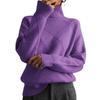 Womens High Neck Knit Sweater Solid Color Rhombus Warm Thick Long Sleeve Pullover