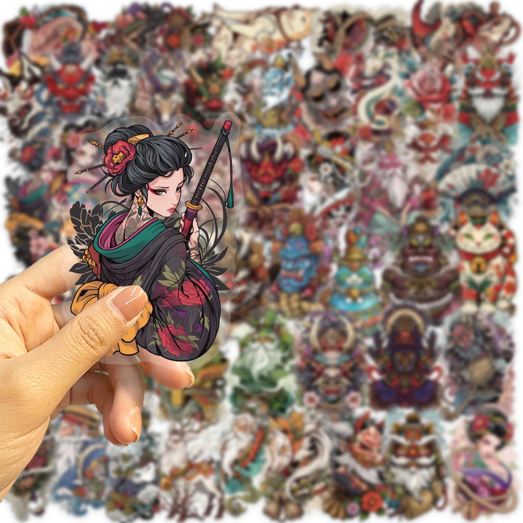 50 Transparent Cartoon Japanese Tattoo Art Sticker Pack Waterproof Transparent PET Hand Account Decorative Guitar Notebook