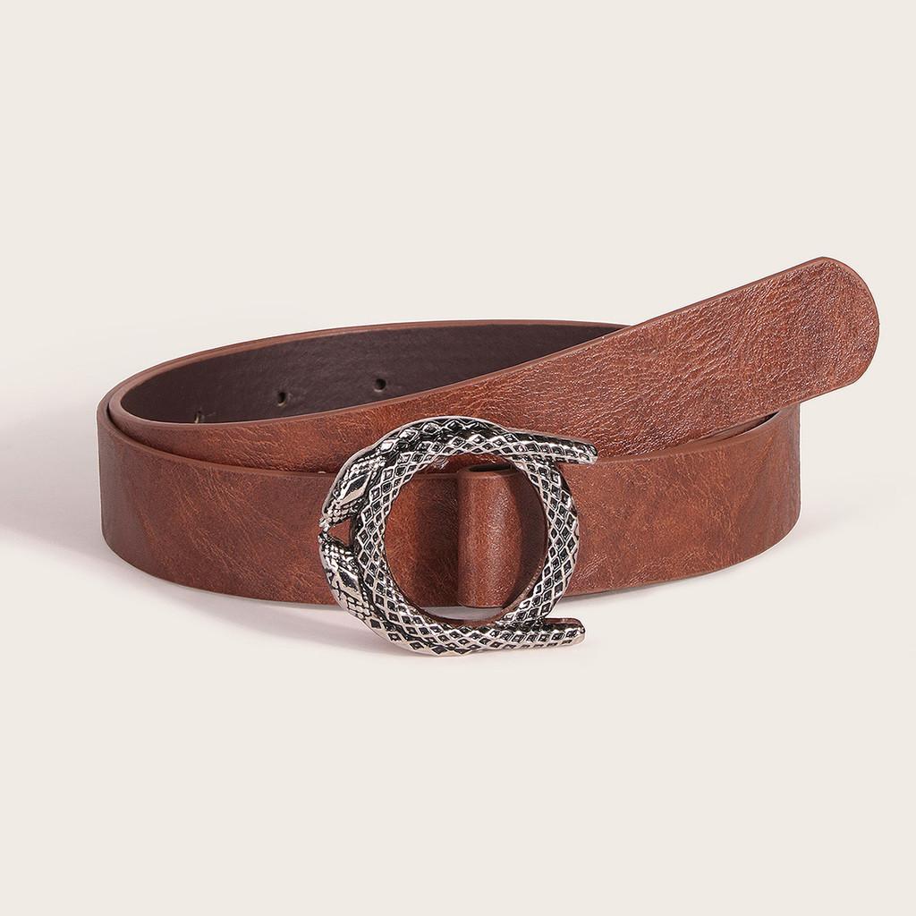 Western Style Pu Leather Belt With Snake Design And Magnet Closure For Women