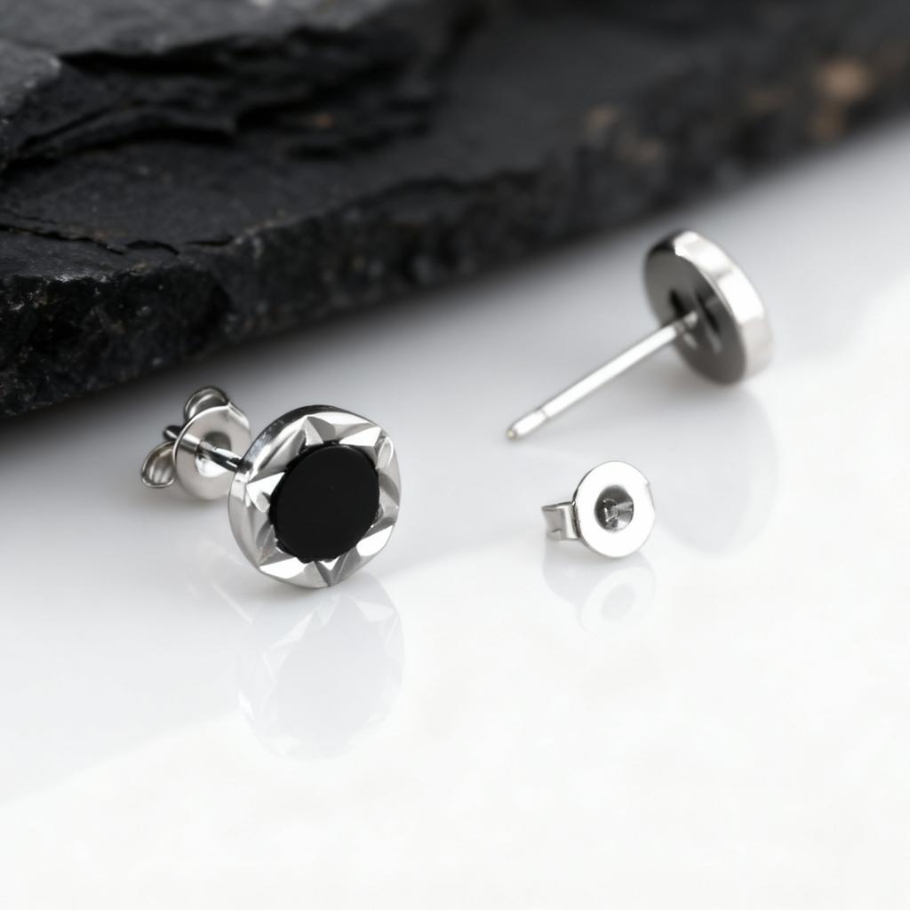 Small Huggies Earrings for Men Boys,Black Round Metal Stud Earrings,Hip Hop Jewerlry Gifts