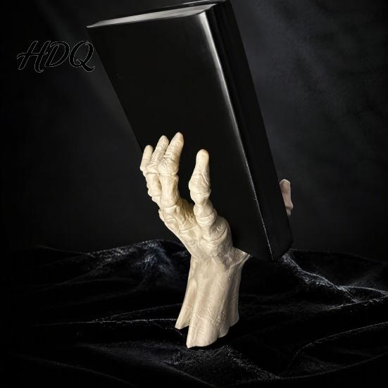 Novelty Shelf Organizers Gothic Skeleton Hand Book Stand Desktop Card Display Holder Decorative Halloween Ornaments Ornament for Home Office Decor,