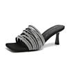 Women's High Heel Slippers Modern Slim High Heel Women's Shoes on Sale Summer 2024 New Sexy Crystal Design Women's Slippers