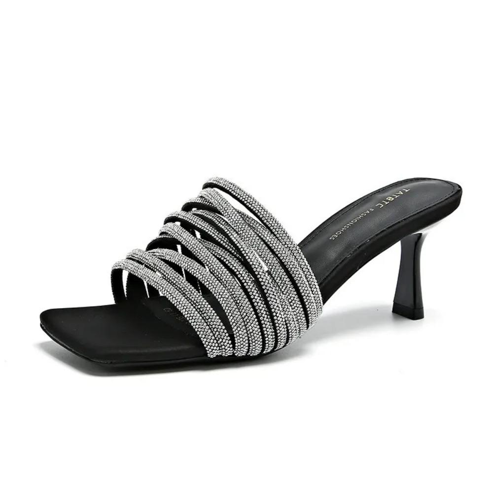 Women's High Heel Slippers Modern Slim High Heel Women's Shoes On Sale Summer 2024 New Sexy Crystal Design Women's Slippers