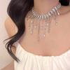 Korean Style Tassel Necklaces Geometric Wedding Bride Jewelry Full Rhinestone Necklaces  Wedding