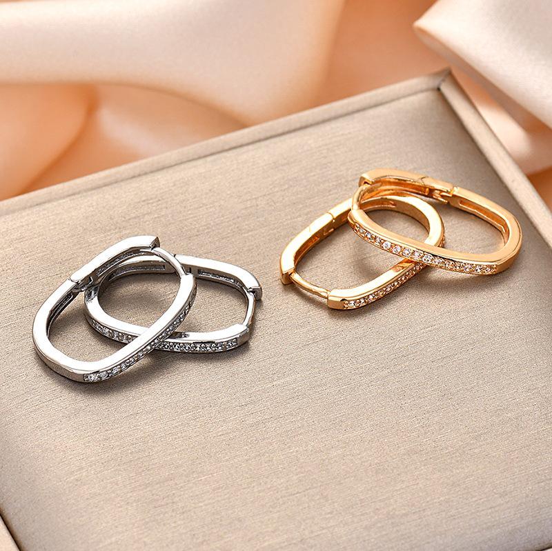 Elegant U-Shaped Zirconia & Rhinestone Geometric Hoop Earrings