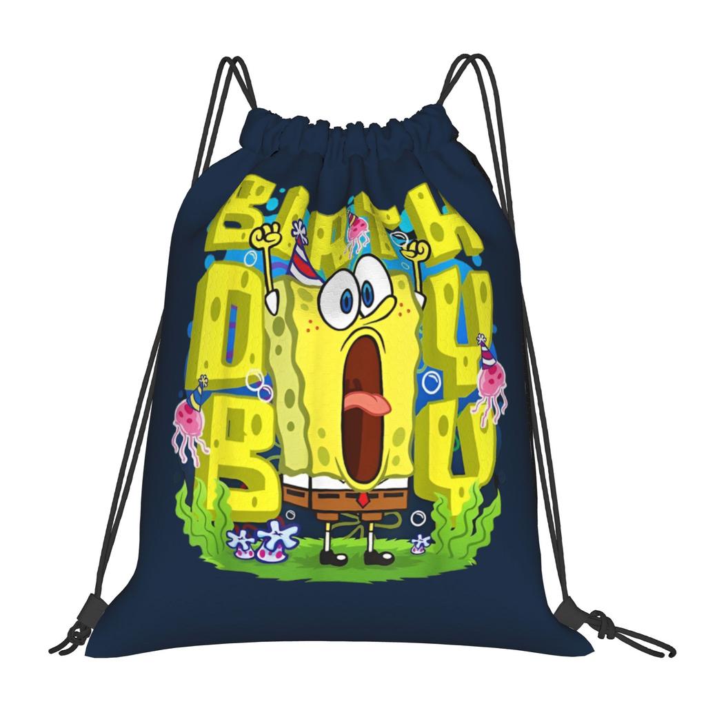 Custom S-Sponges Anime Bobes Drawstring Bags Men Women Lightweight Cartoon Sports Gym Storage Backpack