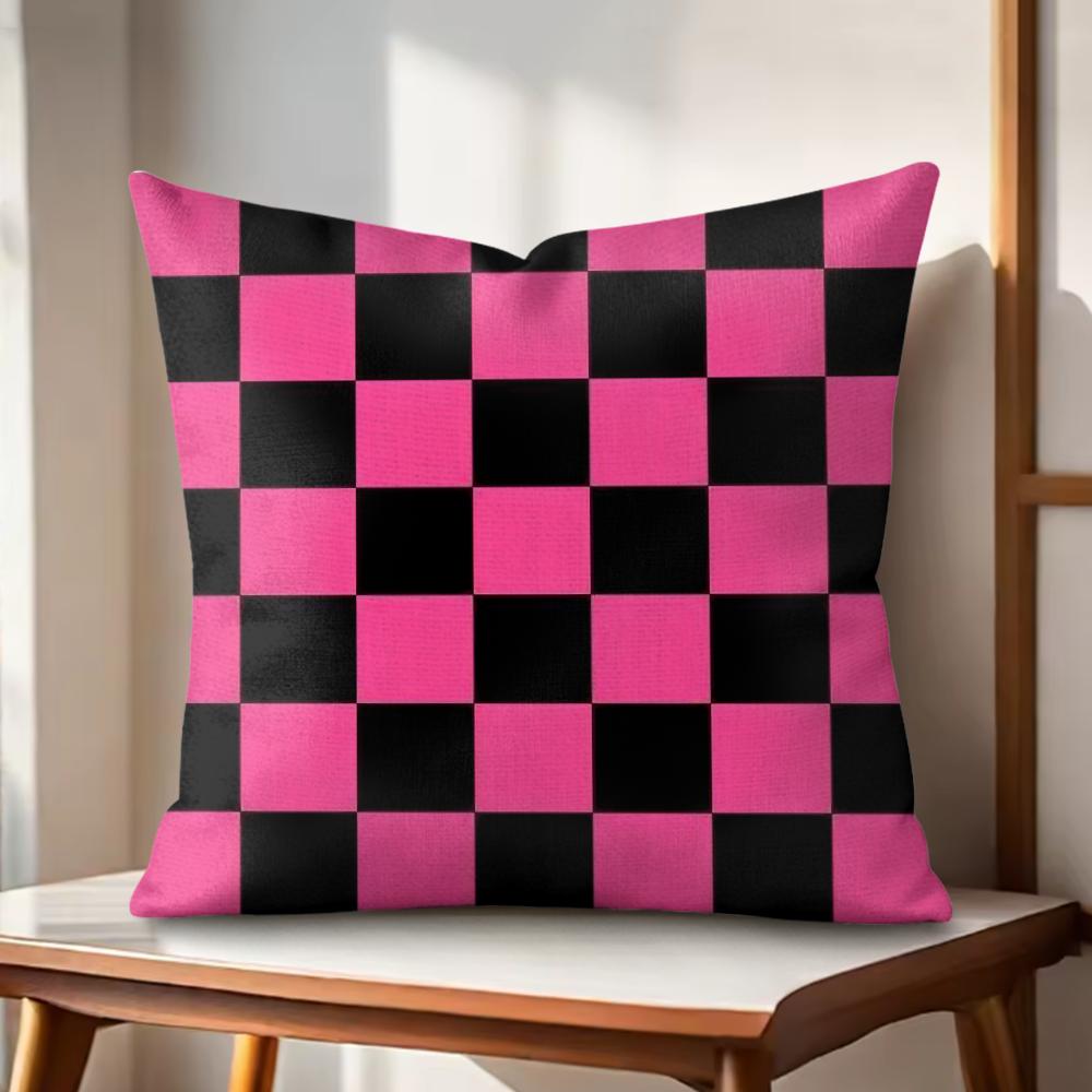 Classic Checkered Square Cushion Cover Natural Linen Organic Fabric DoubleSided Printing Couch Pillow Covers Home Decor