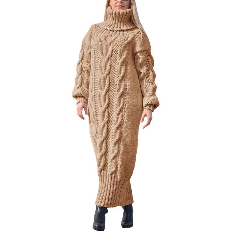 2023 Women's Autumn/Winter Long Loose Knit Sweater with Collar - Solid Color, Casual Style