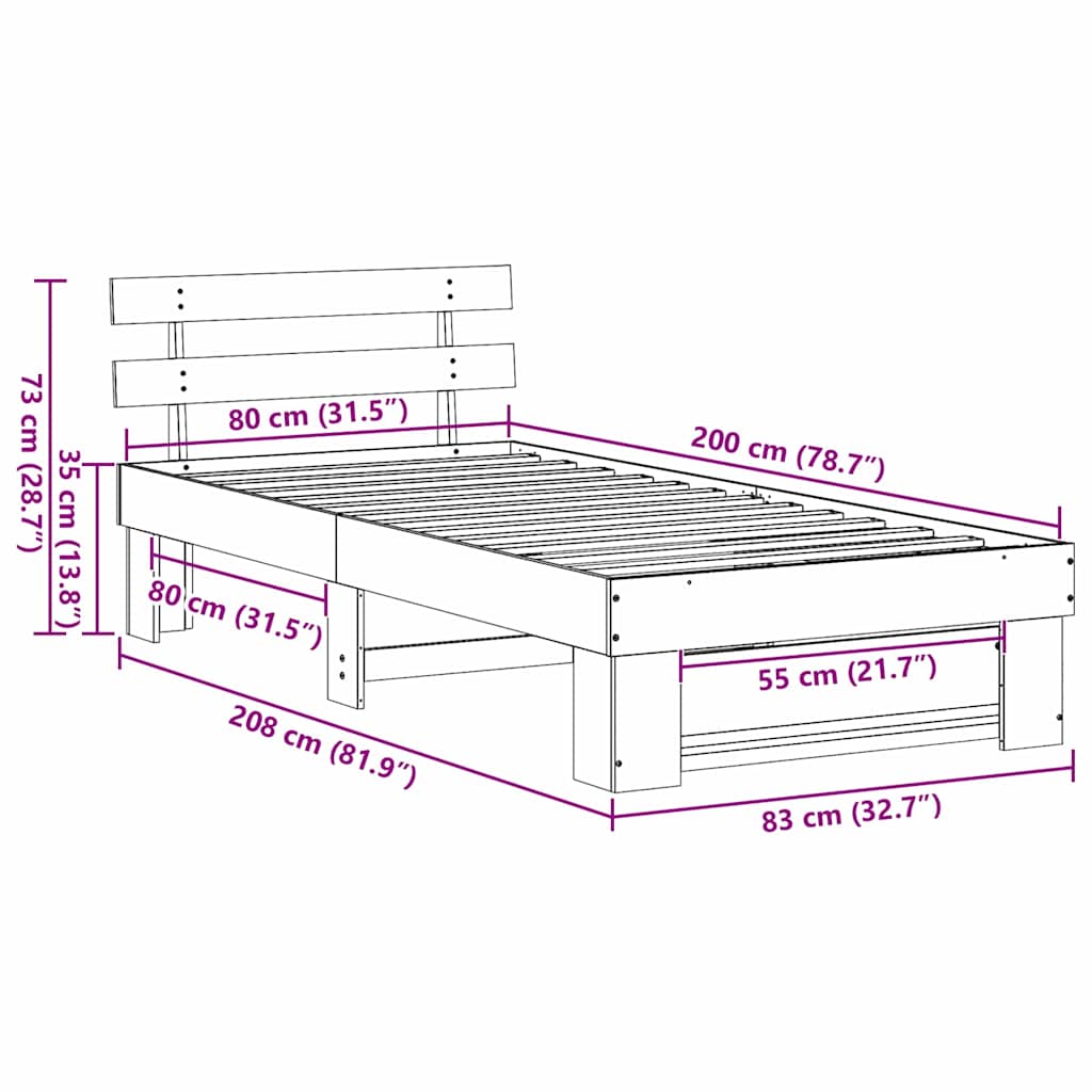 Bed Frame Wax Brown 80 x 200 cm Solid Pine Wood