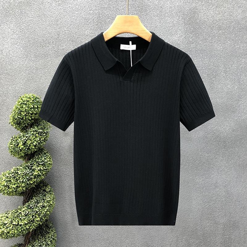 Men Casual Loose Short Sleeve Collared Color Block Big Size Knit Polo Shirt