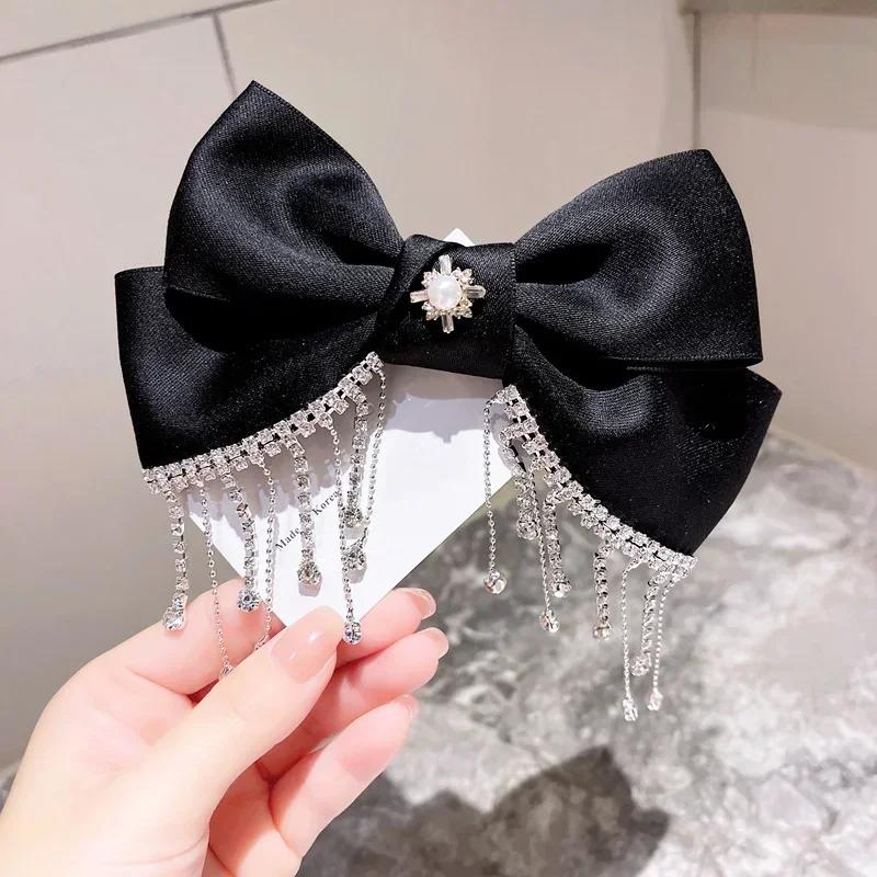 Newest Fashion Korean Style Bow Rhinestone Tassel Satin Hair Clip Wedding Party Personalized Styling Accessories Creative Gifts