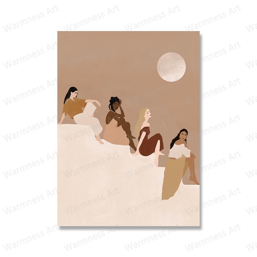 Boho Women Empowerment Wall Art Canvas Painting Female Posters And Print Black Cat with Girl Wall Pictures For Living Room Decor