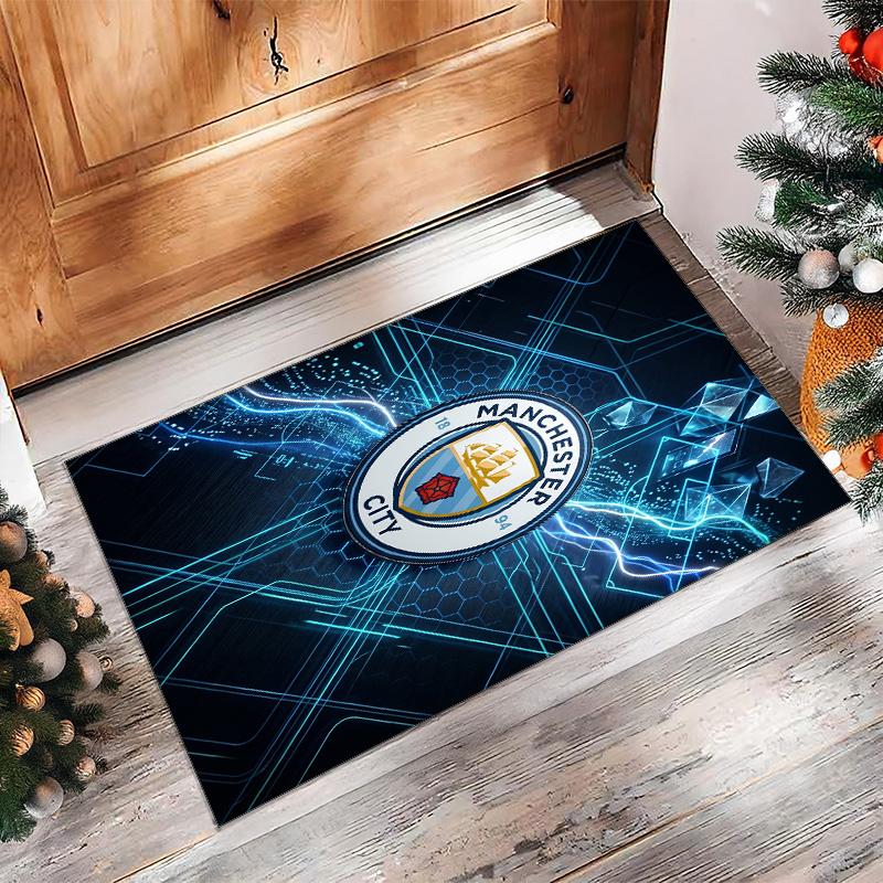 Manchester City Printed Flannel Area Rug Non Slip Soft Polyester Floor Carpet Indoor Decor Mat for Bedroom Living Room Sofa