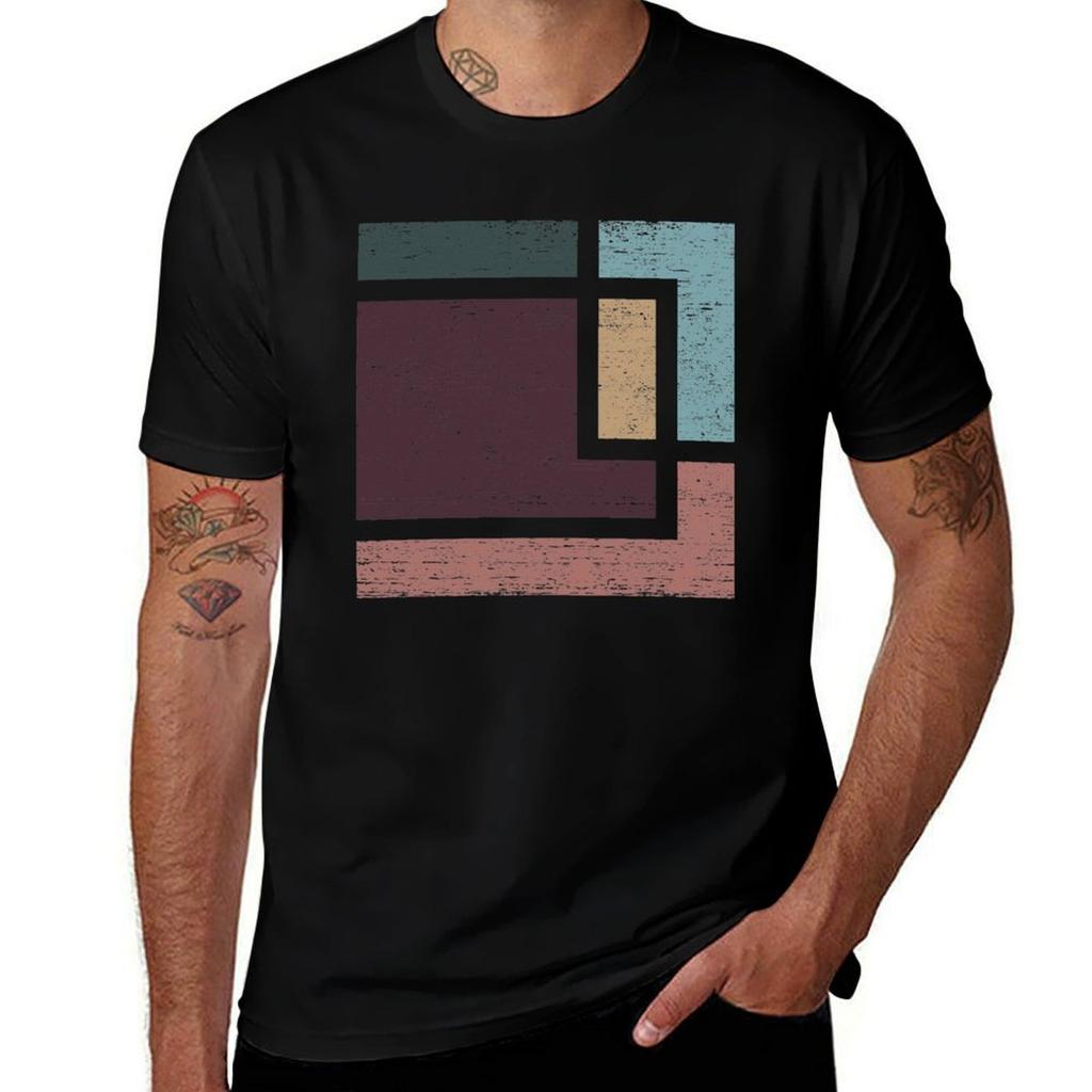 Abstract Geometry With Earth Tones Distressed Design Tshirt Casual Basic Street Style Tshirt