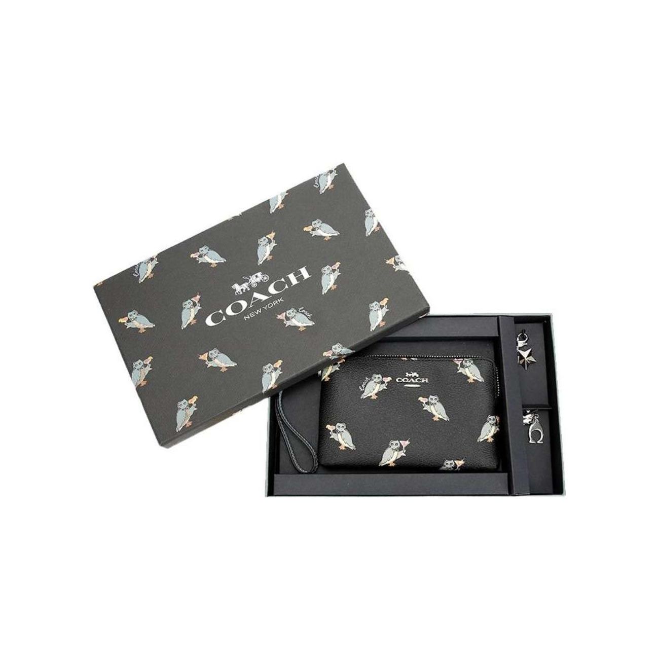 

Coach Boxed Owl Print PVC Clutch Wallet Gift Set Small Women wallet Black F80302-SVA47 Black