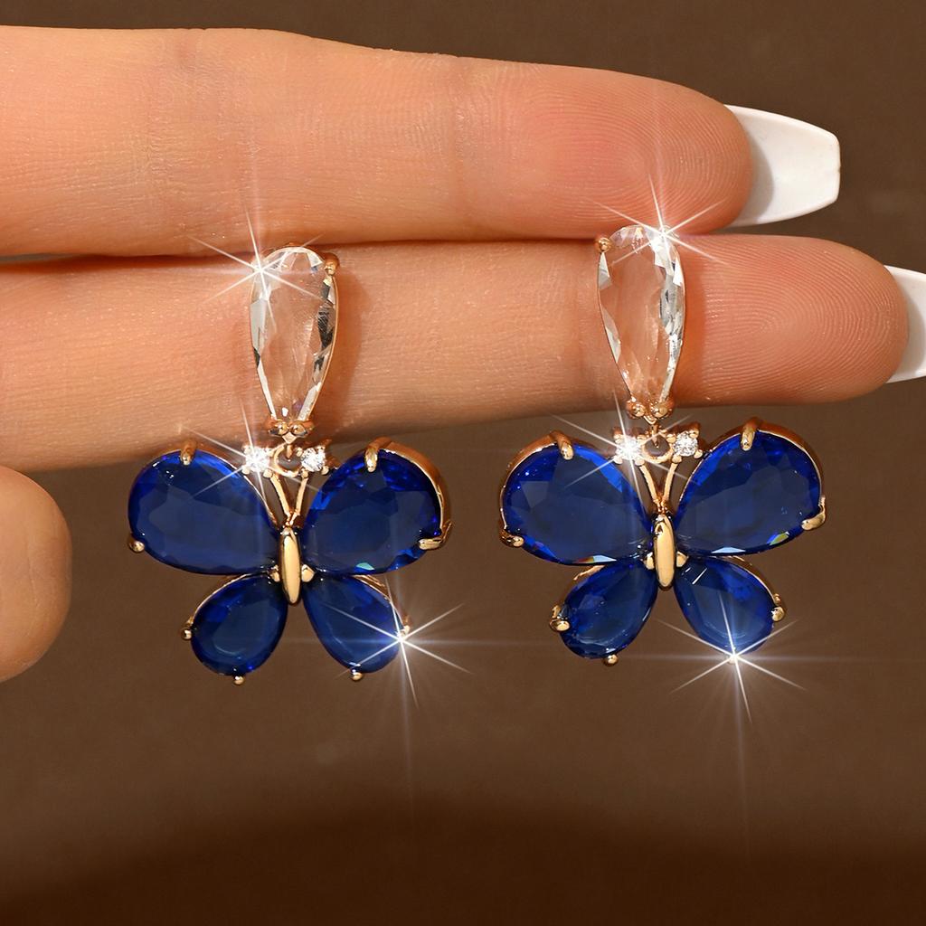 Korean-Style Exquisite Niche Diamond-Encrusted Butterfly Earrings, Simple Fashion Temperament Gentle Commuter Earrings