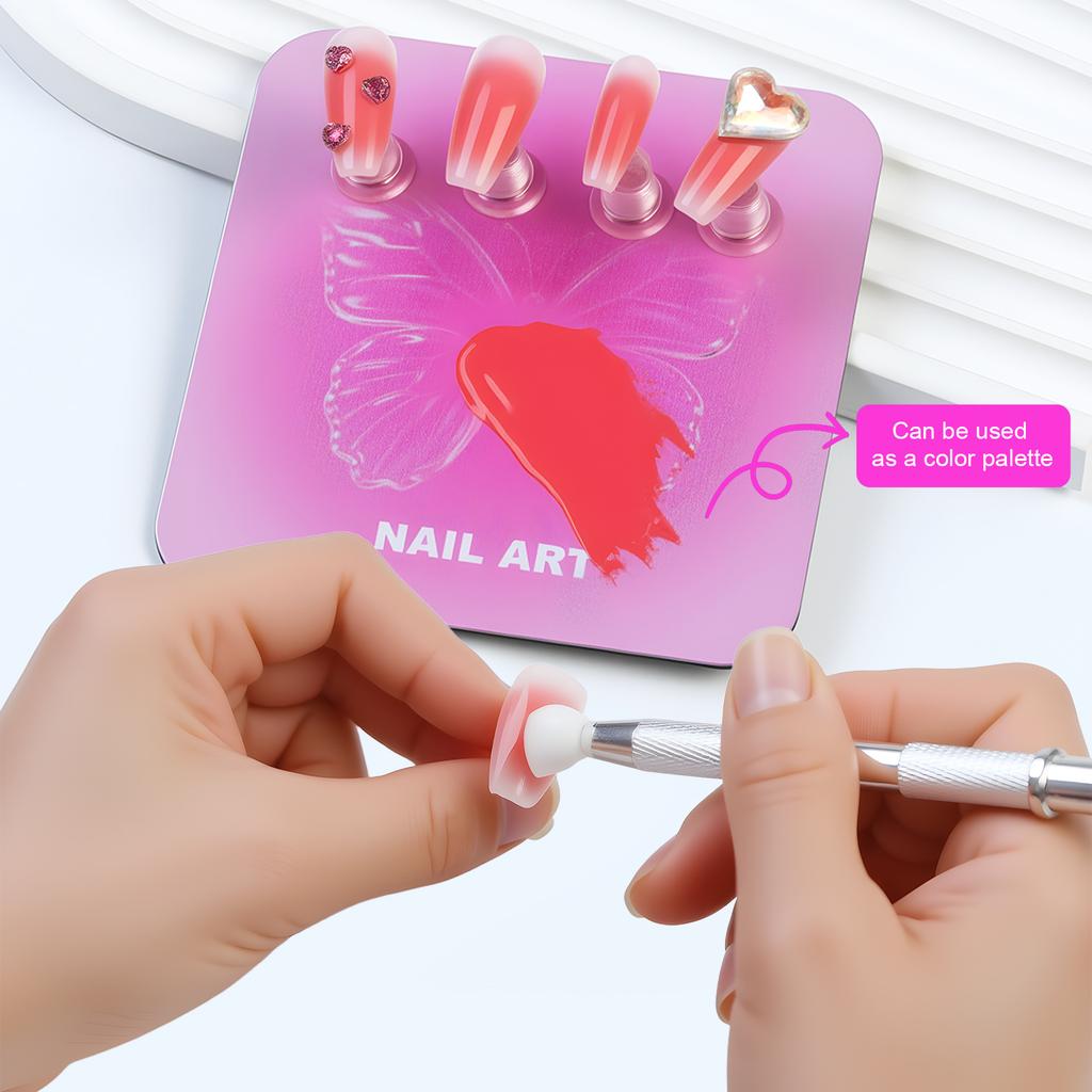 Love Nail Support Metal Base Wear Manicure Practice Magnetic Hook Acrylic Colorful Chess Piece Silver