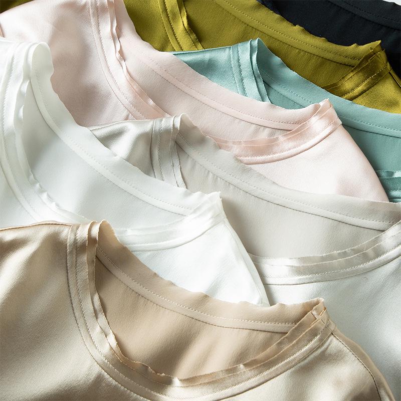 Women's Petite Summer Silk T-Shirt - Pure Color, Short-Sleeved, Mulberry Silk