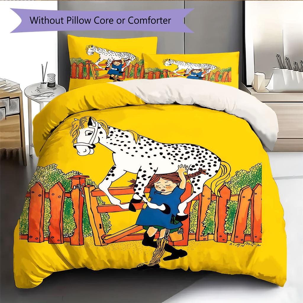 Pippi Book Pattern Bedding Home Decoration Birthday Gift ( 1 duvet cover + 2 pillowcase, without core),fan merchandise.