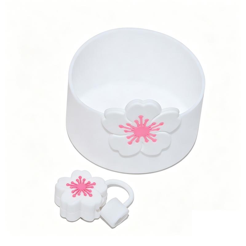 Tumbler Straw Cover & Water Bottle Silicone Boot & Tumbler Charm Set, Begonia Shape Straws Lid Cap And Tumbler Charm Pendant