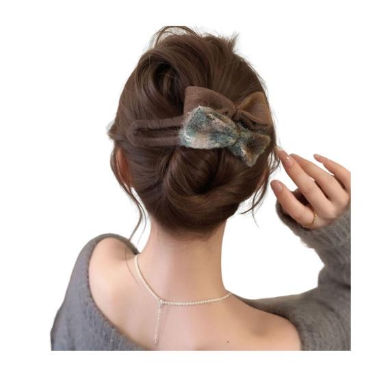 Girl Hairpin Double Bowknot Decor Soft Felt Autumn Winter Hair Clip Large Size Back Head Hair Pin Hair Accessories